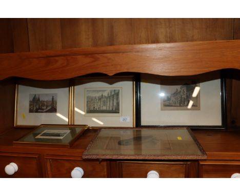 Five prints to include a print depicting "New College Chapel", "College Gate and Wardens Lodge", "Shottisham Park" and after 