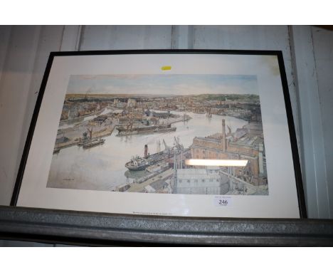 A Leonard Russell Squirrell print "The Port of Ipswich from the Big Gas Holder, 1938"