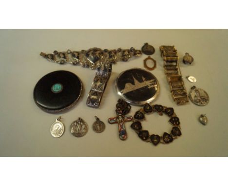 An Italian micromosaic pendant cross decorated photo portrait of pope; together with a selection of Niello and other jeweller