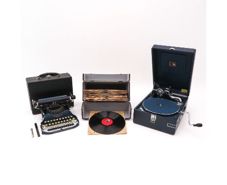 Including typwriter, His Master's Voice record player and a collection of records.