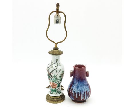 Qianlong mark on Hu Vase, lamp is 55 cm. total height.