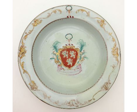 Decorated with coat of arms in center of basin, 40 cm. in diameter, restored.
