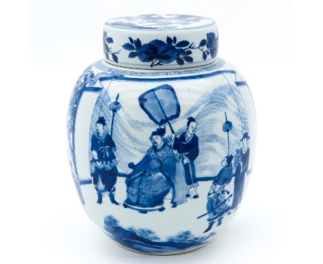 Depicting gathering of Chinese figures, Kangxi  Period, marked with the Sacred Fungus, 22 cm. tall.