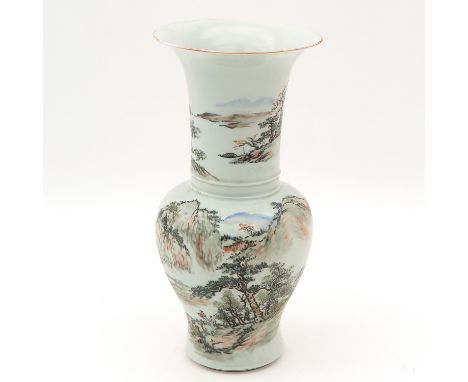 Two sides decorated with landscape and Chinese text, Kangxi mark, 37 cm. tall. 