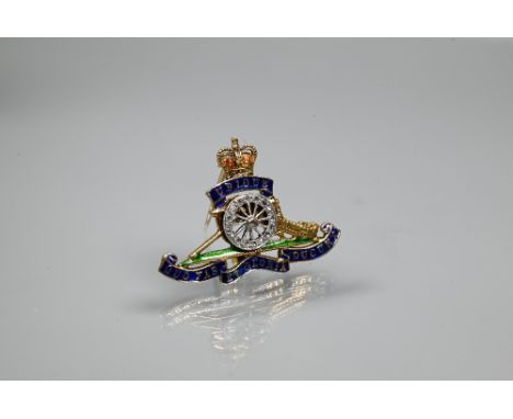 A 9ct yellow gold Royal Artillery sweetheart brooch, diamond set and with enamel decoration, 3.8g all in 