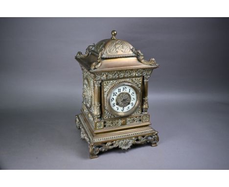 Japy Freres & Co, a French brass cased mantel/table clock, the 8-day twin drum movement striking on a bell, the enamelled cha