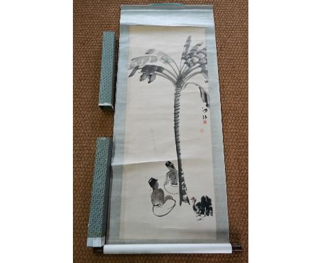 A 20th century hanging scroll painting, ink and watercolour on paper in the manner of Singaporean artist Cheong Soo Pieng, pa