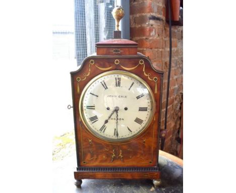 John Gale, London, a brass inlaid mahogany table clock, the twin fusee five pillar hour movement striking on a bell, with eng