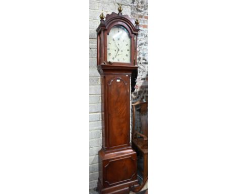 Richard Chater, London, a George III mahogany 8-day longcase clock, the enameled arched dial with sunsidiary strike/silent, s