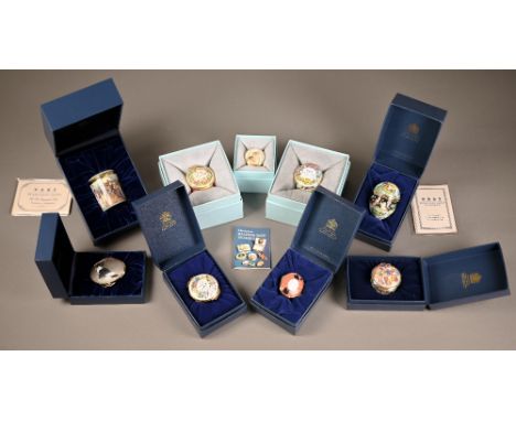 Nine various boxed Halcyon Days enamel boxes 