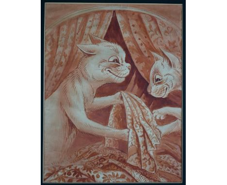 Louis Wain (1860-1939) - 'One Yard and Three Quarters ...', two cats trading cloth, watercolour, signed lower left, inscribed