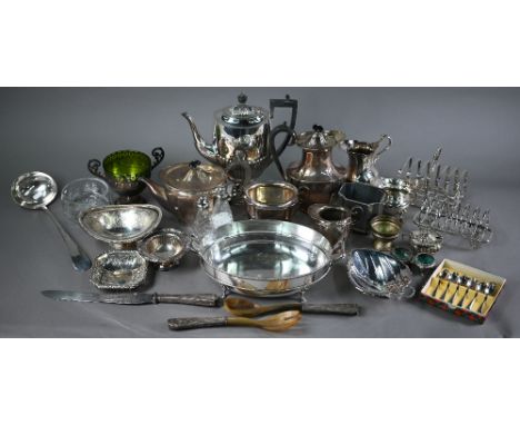 Epns four-piece tea service, to/w a half-reeded coffee pot, toastracks, flatware and other table-wares, etc. (box) 