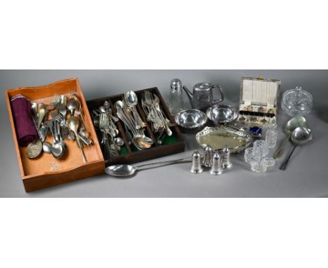 A part set of Hanoverian rat-tail flatware, Mappin &amp; Webb OEP stuffing spoon and other flatware and cutlery, tableware an