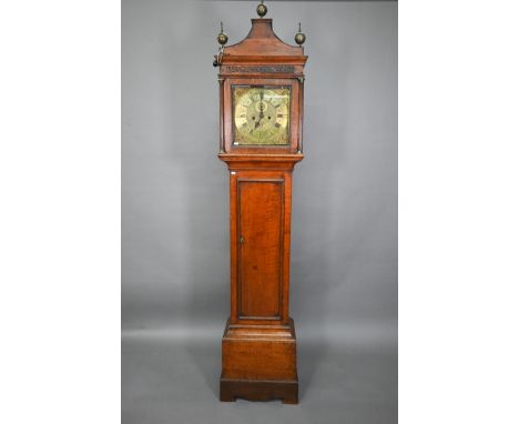 John Stokes, Saffron Walden, an 18th century oak longcase clock, the 8-day movement with 30 cm brass dial having subsidiary s