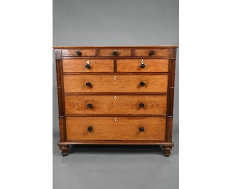 A Victorian country house oak and mahogany chest of three short over two short and three long graduated drawers, with diamond