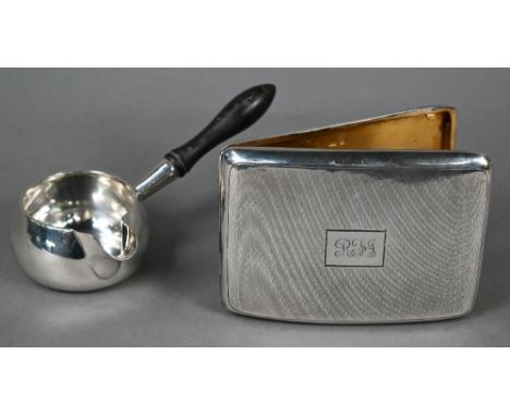 Victorian silver brandy warmer with turned and ebonised handle, Goldsmiths and Silversmiths Co, London 1894, 2oz gross, to/w 