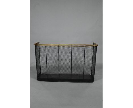 A large antique brass framed steel mesh nursery fireguard, with extending brass rail drying rail, 106 cm w x 31 cm x 86 cm h 