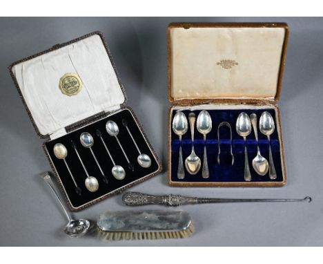 George III silver old English pattern sifter ladle, Solomon Hougham, London 1797, to/w a cased set of six rat-tail teaspoons 