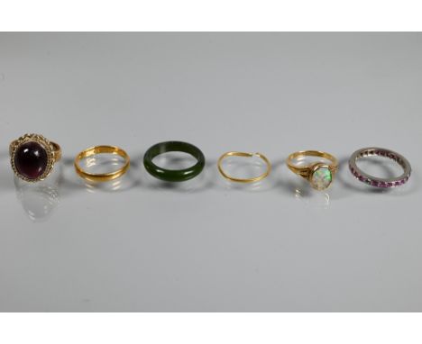 A collection of antique and later rings including 22ct yellow gold wedding band (3.1g), size K 1/2; an 18ct yellow gold ring 