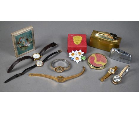 Lady's 9ct gold Vertex Reve wristwatch with 17-jewel movement, London 1967, four gilt metal ladies' wristwatches including Om