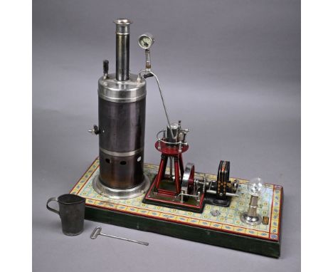 Bing (Germany) tin plate static steam engine with generator, 32 cm high x 38 cm wide x 18 cm deep Condition - good original o
