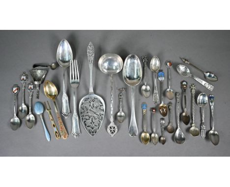 18th Century German silver tablespoon, Frankfurt marks, maker WS crowned Q date, t/w various 19th Century and later low-grade