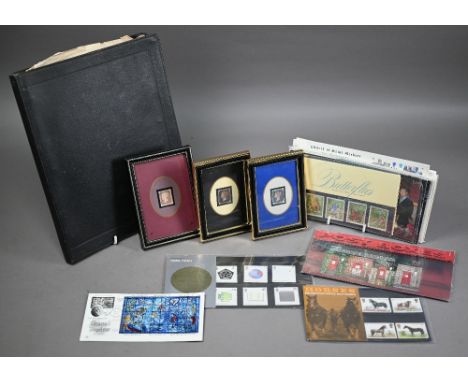 Postage stamps - 1840 1d black PG with 4 margins to/w imperf. 2d blue PG and perf 1d red also PG - all three framed - to/w a 
