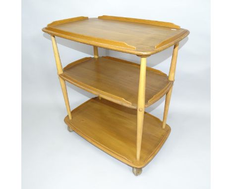 A mid-century Ercol elm 3-tier trolley, 72cm x 77cm x 46cm 