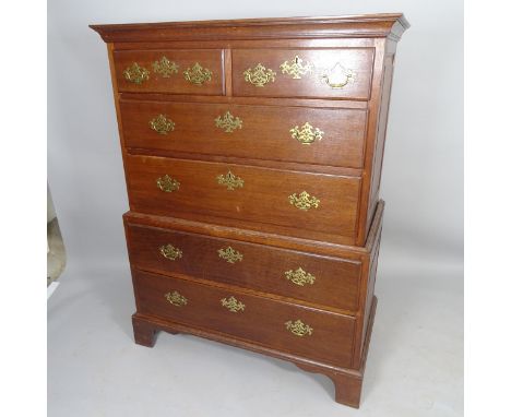 An Antique mahogany 2-section chest of chest, having 2 short and 4 long drawers, on bracket feet, 109 x 144 x 57cm 