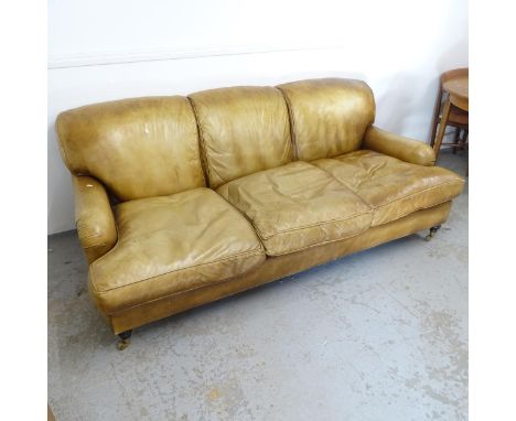 A Howard style leather upholstered 3-seater sofa with loose seat cushions, L200cm, H80cm, seat height 45cm, seat depth 65cm 