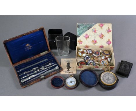 A Victorian pocket barometer with silvered dial and gilt metal case, by J H Steward Ltd, Strand, London, in Morocco case to/w