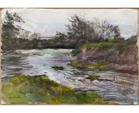 Howard Morgan (1949-2020) - Welsh river landscape, watercolour, signed lower left and dated '85, 40 x 56 cm