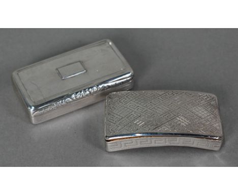 A George III silver hip-pocket snuff box with engraved 'key' decoration, Samuel Pemberton, London 1805, 7.5cm wide, to/w a Ge