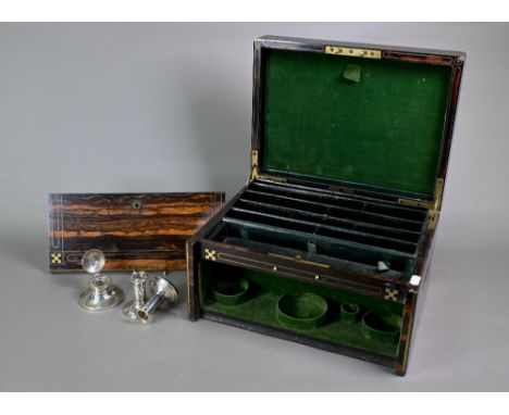 A 19th Century brass-mounted and inlaid coromandel writing box, the interior fitted with morocco-lined stationery slots and b