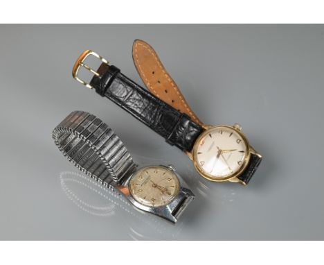 Winegartens, London, two gents vintage wristwatches - one 9ct gold cased manual, champagne dial, running when inspected, on l