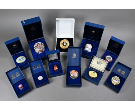 Eleven various boxed Halcyon Days enamel boxes, including commemoratives (11)