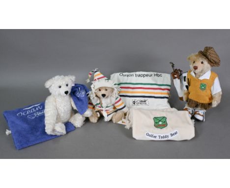 Three Steiff bears - 'Golfer Bear', 'Ocean Teddu Bear' and 'HBC Voyager Bear' (3 - in original cloth bags)