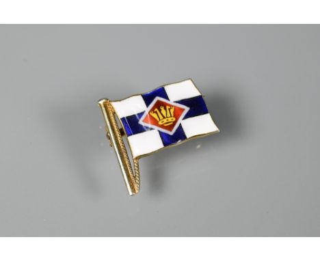 A 9ct gold and enamel blue and white ensign flag badge 