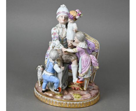 A 19th century Meissen porcelain group, 'The Good Father' after 18th century Schönheit model, blue crossed swords mark, incis