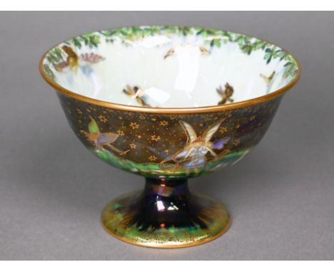 A Daisy Makeig-Jones for Wedgwood Fairyland lustre stemmed bowl, decorated with starlight scene, 8 cm high, 12 cm dia.Overall