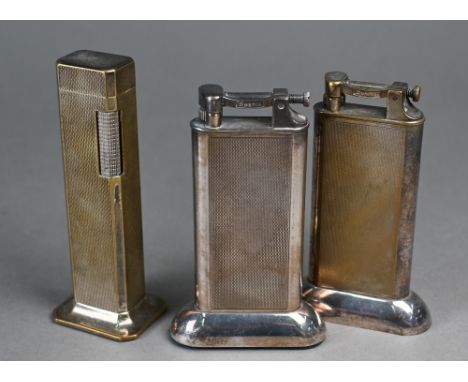 A Dunhill ep 'Tallboy' table lighter, to/w two other Dunhill table lighters - one engraved 'S J Zimmerman &amp; Son Ltd, Rag 
