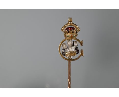 A George V presentation stick pin with enamel decoration, in fitted case Not bent, good condition, enamel good - not chipped,
