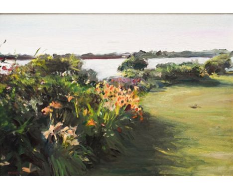 Howard Morgan (1949-2020) - Landscape with flowering plants, oil on canvas, signed and inscribed lower left, 42 x 60 cm
