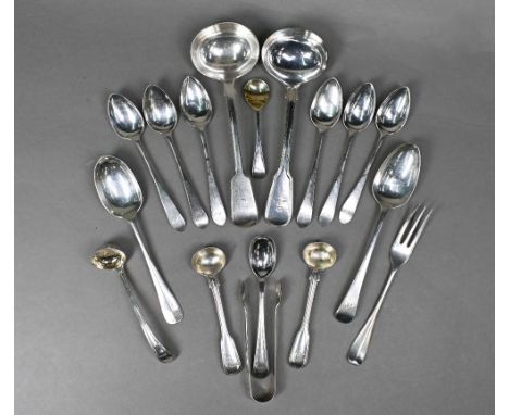 Two silver sauce ladles and various other Georgian and later flatware, 13.6oz