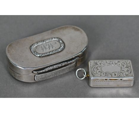 A George III silver hip-pocket snuff box with foliate-chased mounts, Samuel Pemberton, Birmingham 1812, 6.2cm wide, to/w an u
