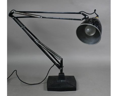 A late 1930s Herbert Terry black 1209 model Anglepoise lamp, sensitively refurbishedDents to shade, losses to finish througho