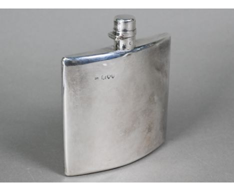 A late Victorian silver vest-pocket hip-flask of slender profile with hinged bayonet twist cap, Frederick Edmonds (retailed b