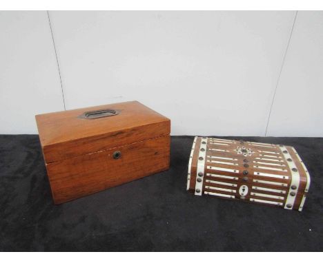 A Victorian walnut box with inset carry handle to the top (internal features missing). 25cm wide. A Victorian coromandel wood