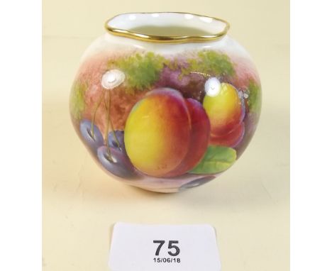A Royal Worcester posy vase painted fruit by Maybury, G161, 6.5cm high