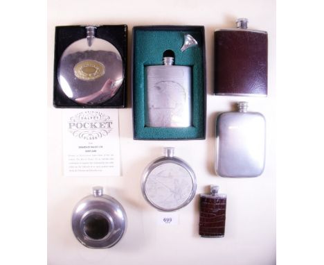 A Dalvey pocket spirit flask, boxed and various other spirit flasks